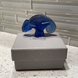 Lalique Paris Blue Crystal Chameleon Figurine